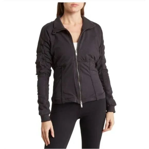 Free People Movement Women's Large Foundation Jacket Zip Up Black Cotton Pocket - Picture 1 of 17